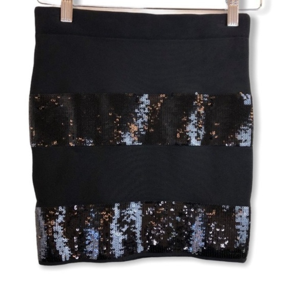 Guess Black Sequin Stripe Mini Skirt